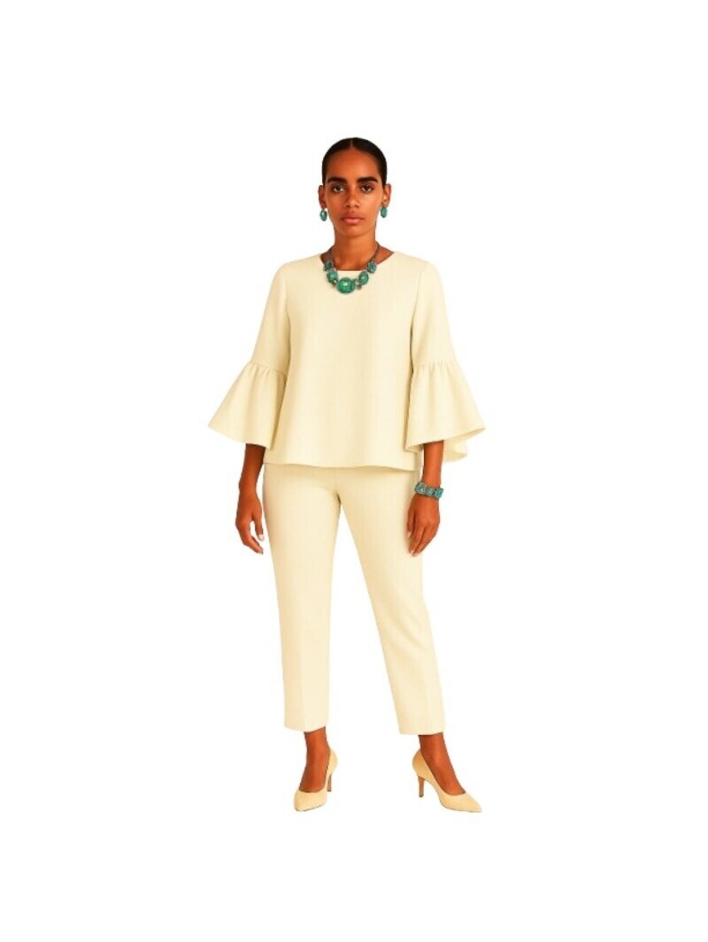 Saks Fifth Ave White Bell-Sleeve Blouse Day and Evening Sz XS NWT